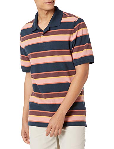 Photo 1 of Amazon Essentials Men's Regular-Fit Cotton Pique Polo Shirt, Navy Bar Stripe, Large
