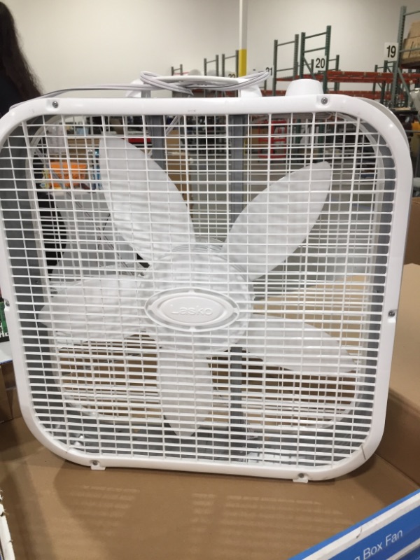 Photo 1 of 20 in. 3 Speed White Box Fan with Save-Smart Technology for Energy Efficiency
