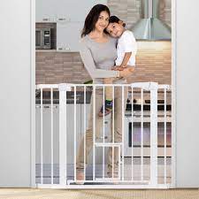 Photo 1 of Dog Gate Extra Wide Tall Durable Pet Gate Easy Walk Thru Dog Fence Gate with Pet Door for Stairs Doorways House, Fits Openings 29.5"-40.5", Pressure Mounted