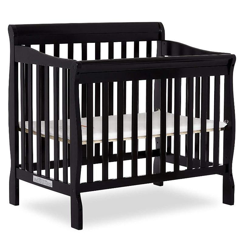 Photo 1 of Dream On Me Aden 4-in-1 Convertible Mini Crib in Black, Greenguard Gold Certified
