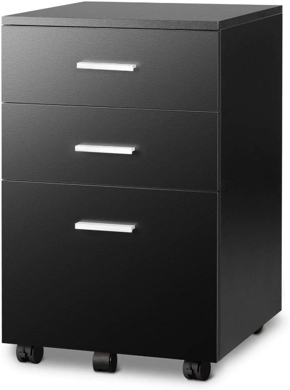 Photo 1 of DEVAISE 3 Drawer Wood Mobile File Cabinet, Rolling Filing Cabinet for Letter/A4 Size, Black
