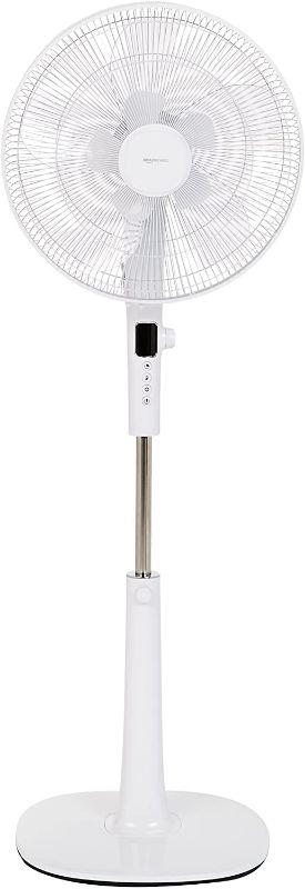 Photo 1 of Amazon Basics Oscillating Dual Blade Standing Pedestal Fan with Remote - Quiet DC Motor, 16-Inch