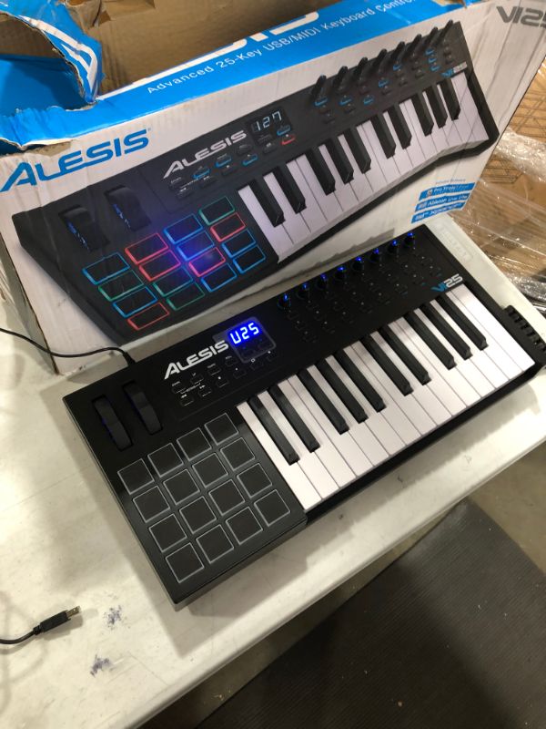 Photo 2 of Alesis VI25 | 25-Key USB MIDI Keyboard Controller with 16 Pads, 16 Assignable Knobs, 48 Buttons and 5-Pin MIDI Out Plus Production Software Included
