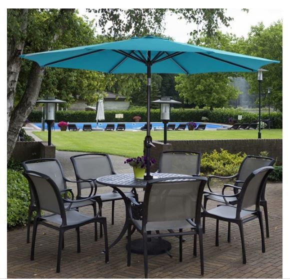 Photo 1 of Blue Windup Patio Umbrella, Generic 8 ft