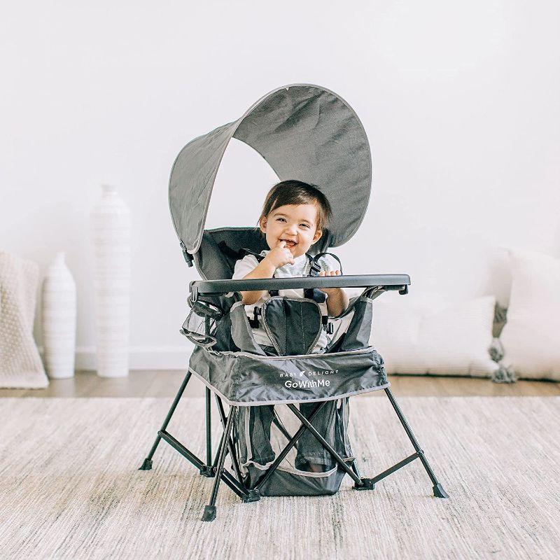 Photo 1 of Baby Delight Go with Me Venture Chair|Indoor/Outdoor Portable Chair with Sun Canopy|Gray|3 Child Growth Stages: Sitting, Standing and Big Kid|3 Months to 75 lbs|Weather Resistant