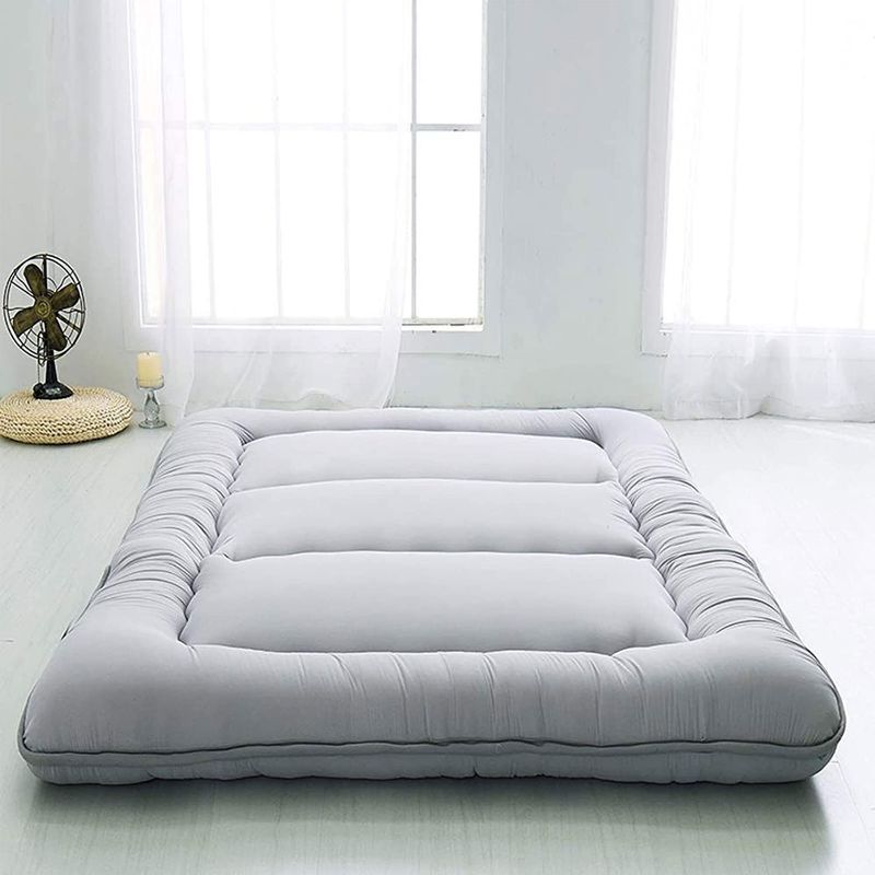 Photo 1 of Japanese Floor Mattress Futon Mattress, Thicken Tatami Mat Sleeping Pad Foldable Roll Up Mattress Boys Girls Dormitory Mattress Pad Kids Floor Lounger Bed Couches and Sofas, Grey, Twin Size