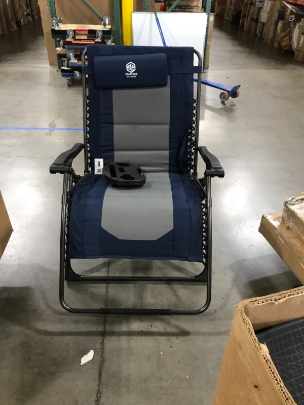 Photo 2 of 28" Steel Frame Outdoor Oversized Zero Gravity Chair with Navy Blue & Gray Cushion