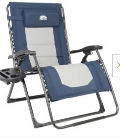 Photo 1 of 28" Steel Frame Outdoor Oversized Zero Gravity Chair with Navy Blue & Gray Cushion