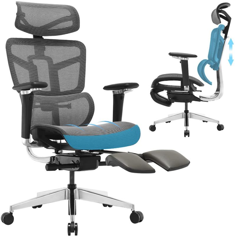 Photo 1 of SAMOFU Ergonomic Office Chair with Foot Rest, High Back Desk Chair with 3D Adjustable Backrest, Mesh Computer Chair with 5D Armrest and Breathable Mesh Seat for Relaxation, 5 Years Warranty