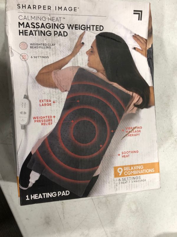 Photo 2 of Calming Heat Massaging Weighted Heating Pad by Sharper Image- Weighted Electric Heating Pad with Massaging Vibrations, 6 Settings- 3 Heat, 3 Massage- 9 Relaxing Combinations, 12” x 24”, 4 lbs