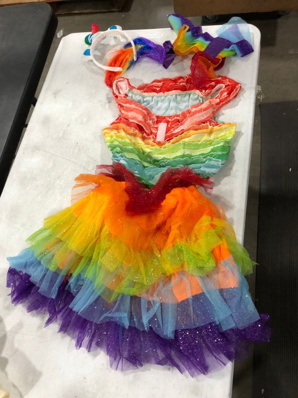 Photo 2 of Large Unicorn Costume for Girls Rainbow Tutu Dress with Headband and Wing Outfit