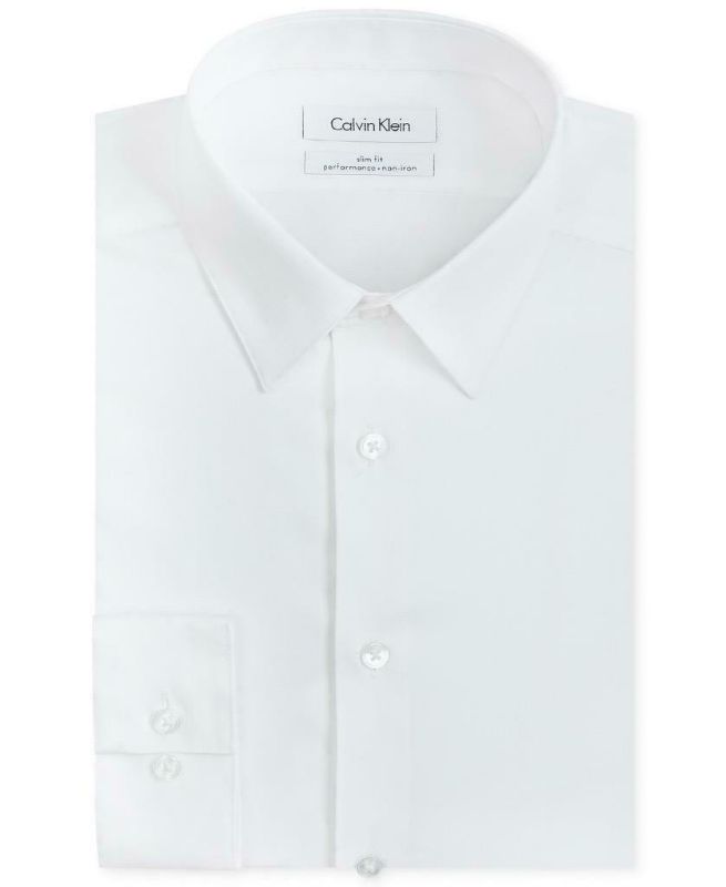 Photo 1 of Calvin Klein Men's White Slim Fit Non Iron Point Collar Shirt 15 32/33 