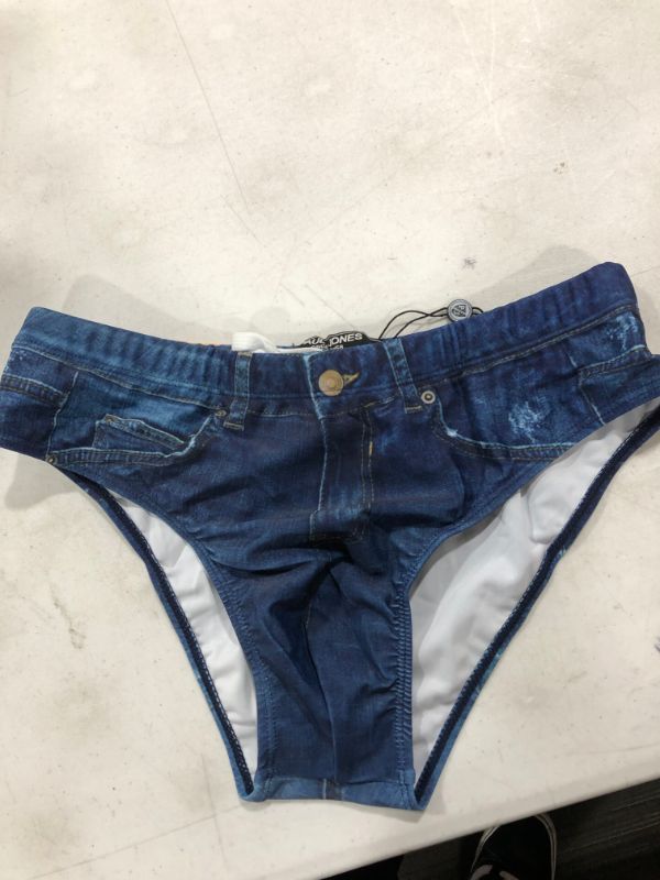 Photo 1 of PJ PAUL JONES Men's Swim Brief Denim Print Swim Trunks Drawstring Waist Swimsuit Bikini Briefs