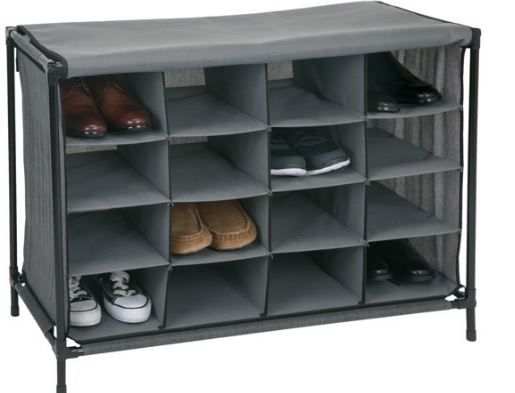 Photo 1 of Compartment Shoe Cubby Organizer W/Cover, 4 Tiers, in Non-Woven Grey