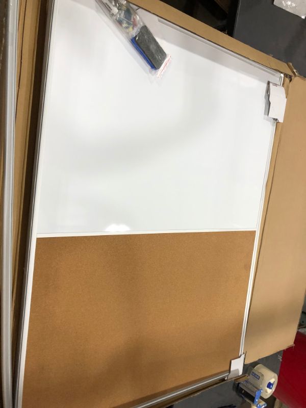 Photo 2 of 36 x 24 White Board and Cork Board Combination, Magnetic Bulletin Combo Board for Home or Office, Use as Vision or Message Board, Wall Mounted Memo Board, Dry Erase Markers, Eraser, Magnets, Push Pins