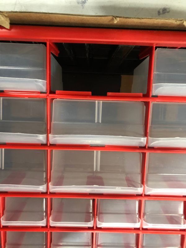 Photo 4 of Akro-Mils 44 Drawer 10144REDBLK, Plastic Parts Storage Hardware and Craft Cabinet, (20-Inch W x 6-Inch D x 16-Inch H), Red & Black, (1-Pack)