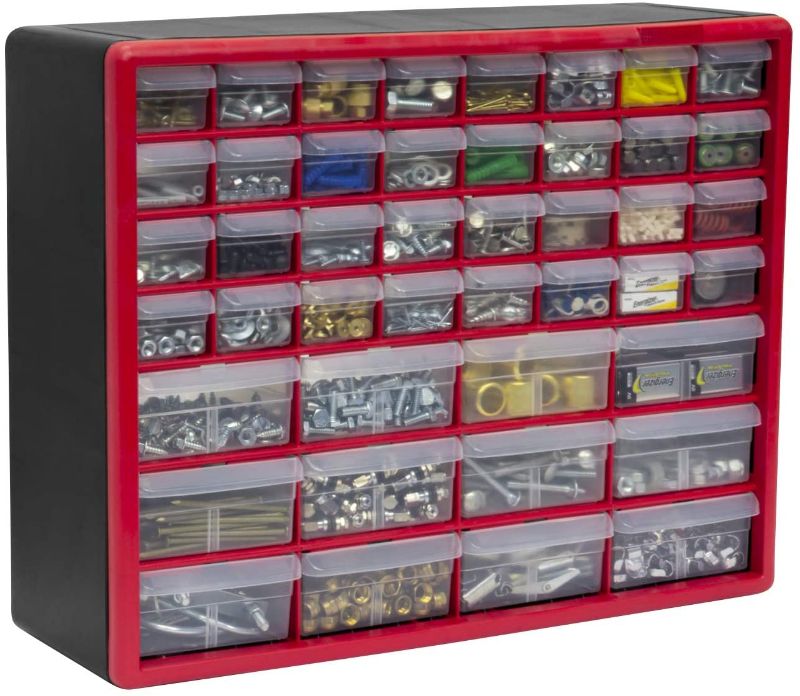 Photo 2 of Akro-Mils 44 Drawer 10144REDBLK, Plastic Parts Storage Hardware and Craft Cabinet, (20-Inch W x 6-Inch D x 16-Inch H), Red & Black, (1-Pack)