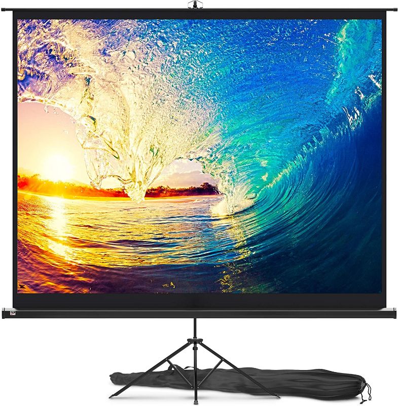 Photo 1 of Projector Screen with Stand 100 inch - Indoor and Outdoor Projection Screen for Movie or Office Presentation - 4:3 HD Premium Wrinkle-Free Tripod Screen for Projector with Carry Bag and Tight Straps