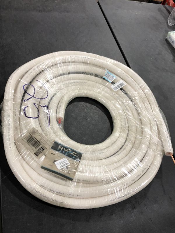 Photo 2 of 1/4" - 5/8" Insulated Copper Coil Line Set - Seamless Pipe Tube for HVAC, Refrigerant - 1/2" White Insulation EZ Twin Set - 25' Long