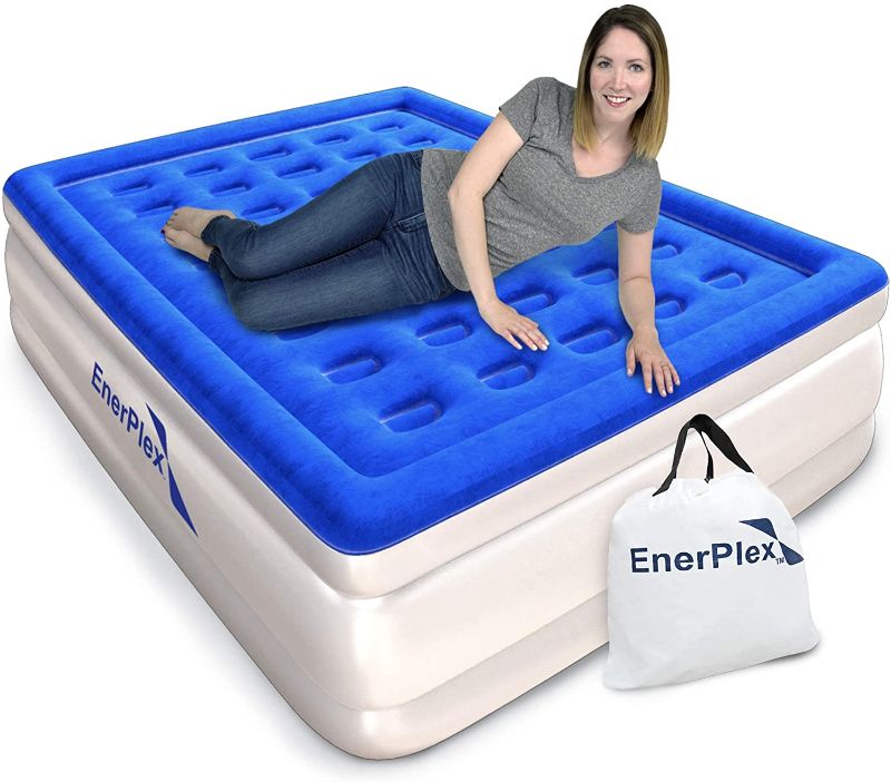 Photo 1 of EnerPlex Queen Air Mattress for Camping, Home & Travel - 18 Inch Double Height Inflatable Bed with Built-in Dual Pump - Durable, Adjustable Blow Up Mattress - Easy to Inflate/Quick Set Up
