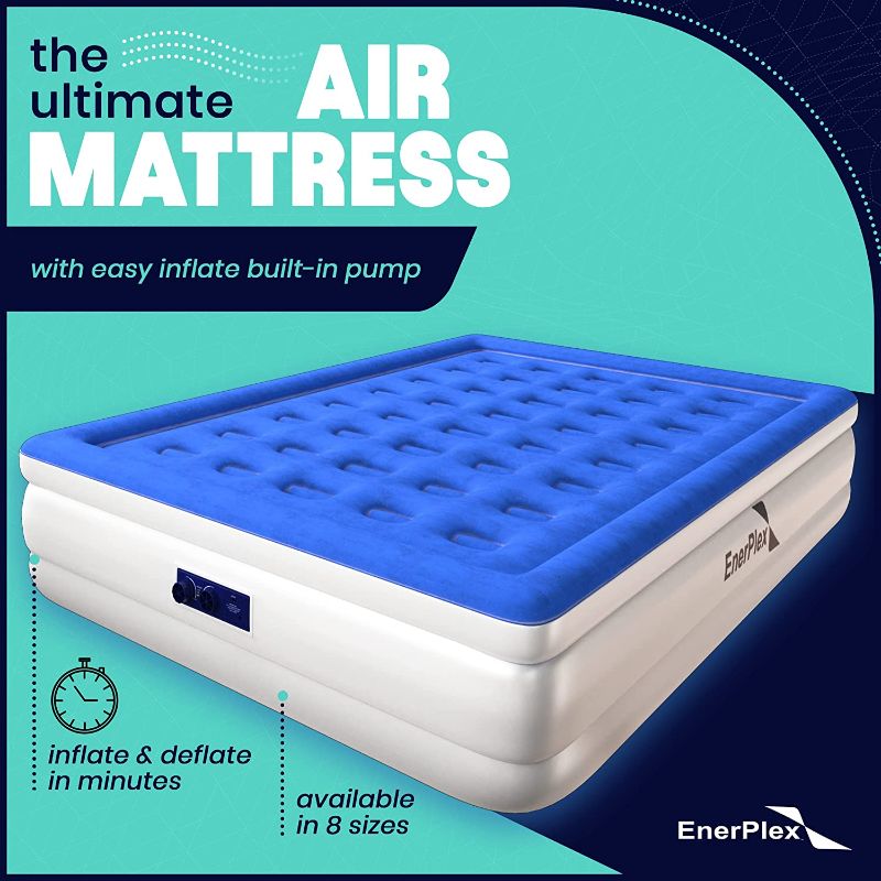Photo 2 of EnerPlex Queen Air Mattress for Camping, Home & Travel - 18 Inch Double Height Inflatable Bed with Built-in Dual Pump - Durable, Adjustable Blow Up Mattress - Easy to Inflate/Quick Set Up
