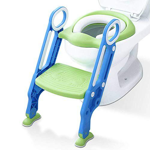 Photo 1 of Mangohood Potty Training Toilet Seat with Step Stool Ladder for Boys and Girls Baby Toddler Kid Children Toilet Training Seat Chair with Handles Padded Seat Non-Slip Wide Step (Blue Green)
