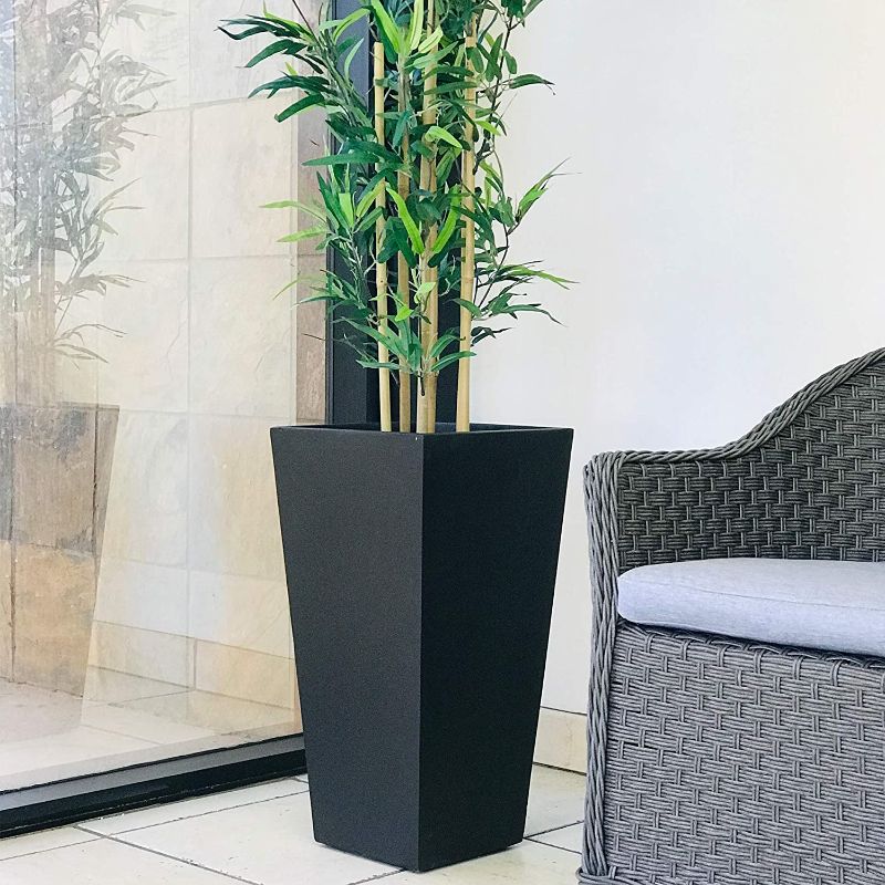 Photo 1 of Kante RF0004C-C70221 Lightweight Concrete Modern Tapered Tall Rectangle Outdoor Planter, Burnished Black
