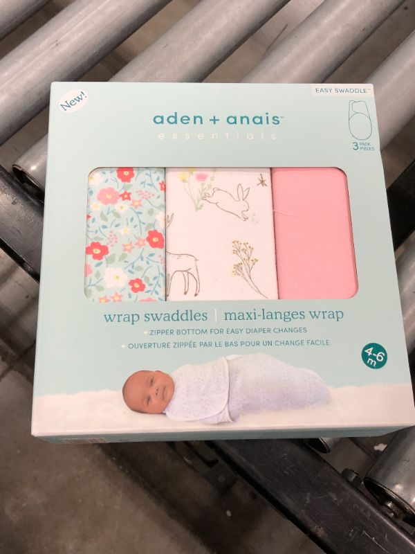 Photo 2 of aden + anais Essentials Easy Wrap Swaddle, Cotton Knit Baby Wrap, Newborn Wearable Swaddle Sleep Sack, 3 Pack, Fairy Tale Flowers, 4-6 Months, 