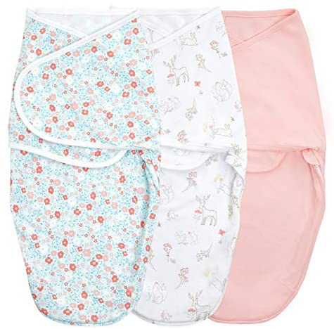 Photo 1 of aden + anais Essentials Easy Wrap Swaddle, Cotton Knit Baby Wrap, Newborn Wearable Swaddle Sleep Sack, 3 Pack, Fairy Tale Flowers, 4-6 Months, 