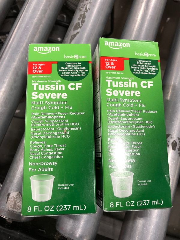 Photo 1 of Amazon Basic Care Tussin CF Max, Multiple Symptom Cough Cold & Flu, Pain Reliever/Fever Reducer, Cough Suppressant, Expectorant & Nasal Decongestant, 8 Fl Oz PACK OF 2
BEST BUY 1/22