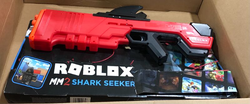 Photo 2 of NERF Roblox MM2: Shark Seeker Dart Blaster, Shark-Fin Priming, 3 Mega Darts, Code to Unlock in-Game Virtual Item