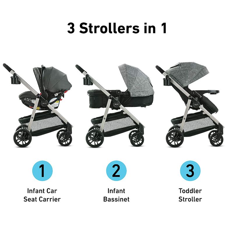 Photo 4 of Graco Modes Pramette Travel System | Includes Baby Stroller with True Bassinet Mode, Reversible Seat, One Hand Fold, Extra Storage, Child Tray and SnugRide 35 Infant Car Seat, Ellington
