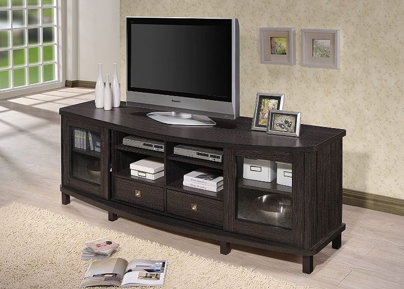 Photo 2 of Baxton Studio Walda 70-Inch Greyish Dark Brown Wood TV Cabinet with 2 Sliding Doors and 2 Drawers (TV838070-Embosse)
