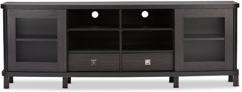 Photo 1 of Baxton Studio Walda 70-Inch Greyish Dark Brown Wood TV Cabinet with 2 Sliding Doors and 2 Drawers (TV838070-Embosse)
