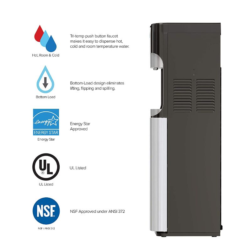 Photo 3 of BRIO Essential Tri-Temp Bottom-Load Water Cooler in Black and Brush Stainless-Steel
