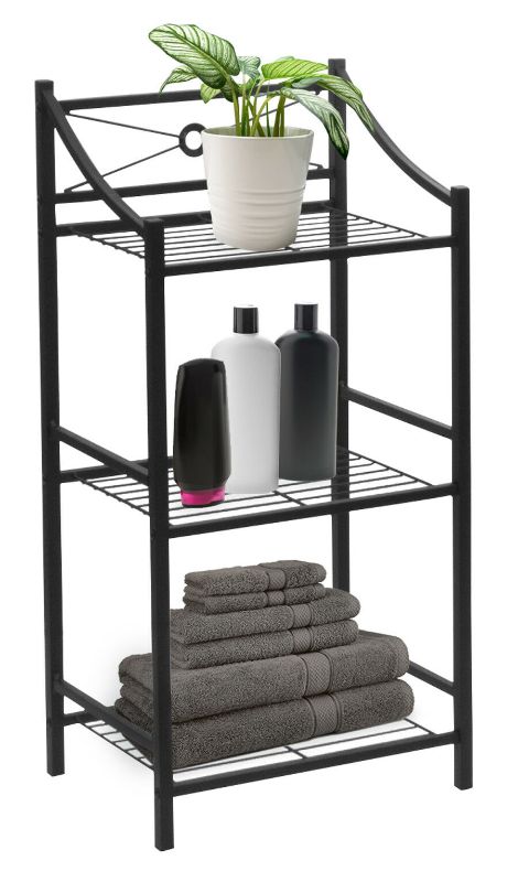 Photo 1 of 3-Tier Bathroom Storage Shelf - Freestanding Toilet Storage Shelves w/ Towel Bar
