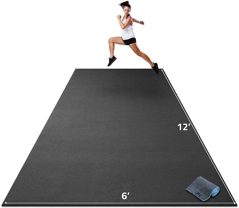 Photo 1 of Gorilla Mats Premium Extra Large Exercise Mat – 12' x 6' x 1/4" Ultra Durable, Non-Slip, Workout Mat for Instant Home Gym Flooring – Works Great on Any Floor Type or Carpet – Use With or Without Shoes
