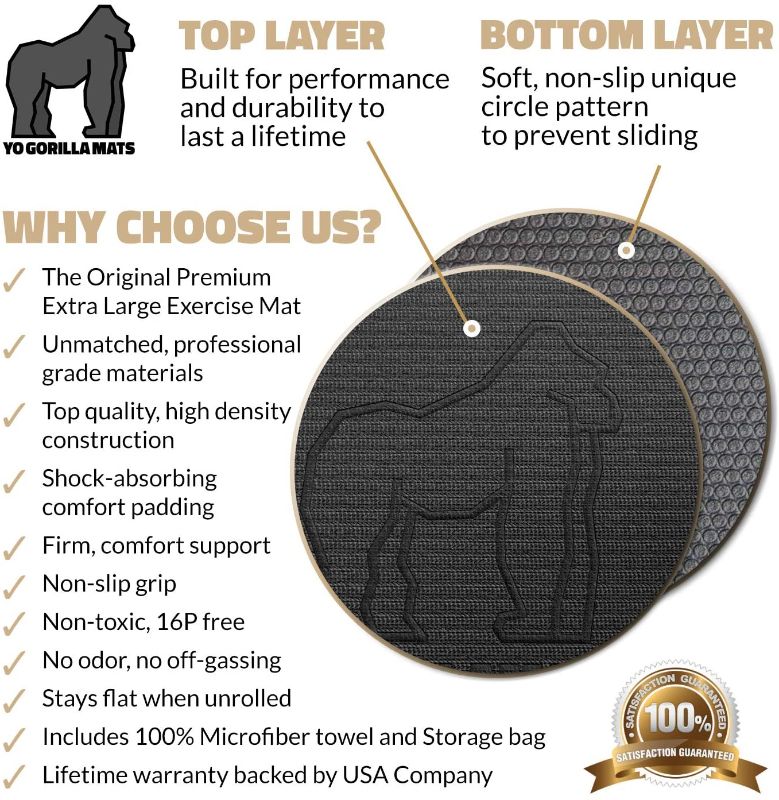 Photo 3 of Gorilla Mats Premium Extra Large Exercise Mat – 12' x 6' x 1/4" Ultra Durable, Non-Slip, Workout Mat for Instant Home Gym Flooring – Works Great on Any Floor Type or Carpet – Use With or Without Shoes
