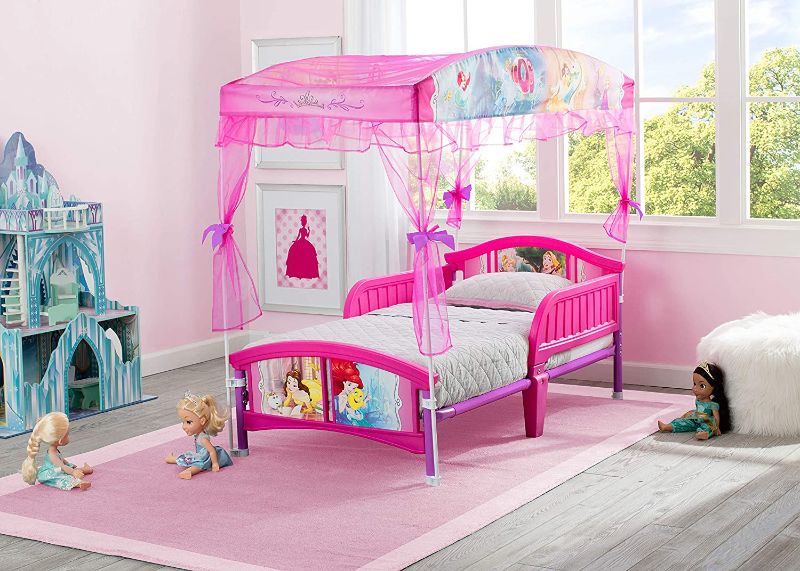 Photo 1 of Delta Children Disney Princess Plastic Toddler Canopy Bed, Pink
