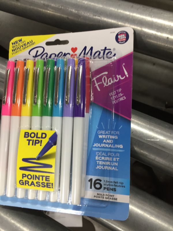 Photo 1 of 16 PAPERMATE Bold Paper Mate Flair Felt Tip Pens, Bold Tip (1.2 mm), Assorted Colors, 16 Count

