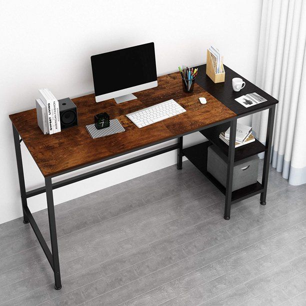 Photo 1 of JOISCOPE Computer Desk with Built-in Shelves,55" Vintage Oak
