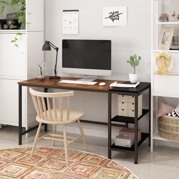 Photo 3 of JOISCOPE Computer Desk with Built-in Shelves,55" Vintage Oak
