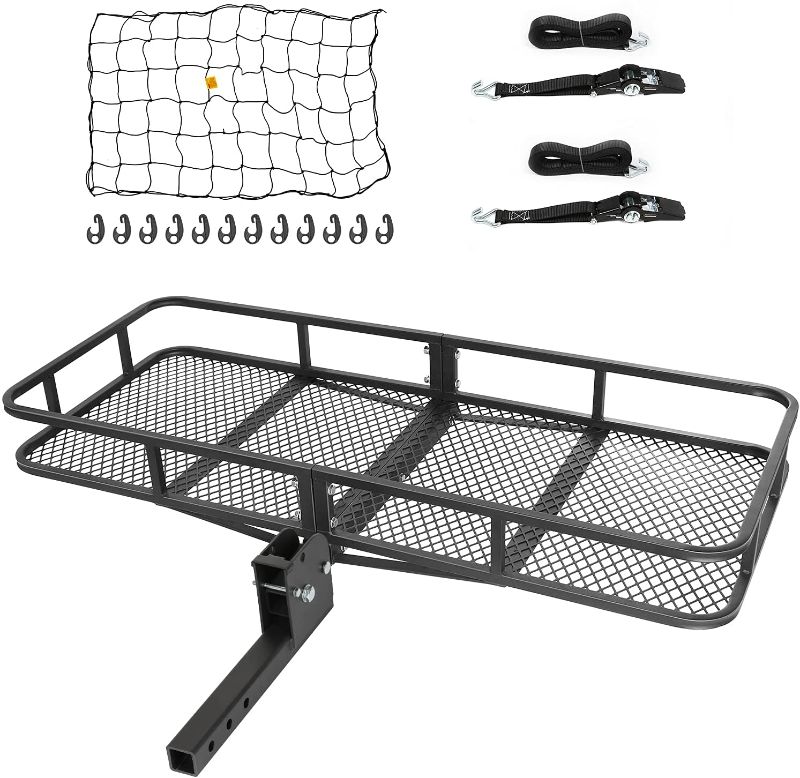 Photo 1 of Ark Motoring Hitch Cargo Carrier, 60 x 24 x 6-Inch, 500 lbs Capacity, 2-Inch Folding Shank, Black Steels