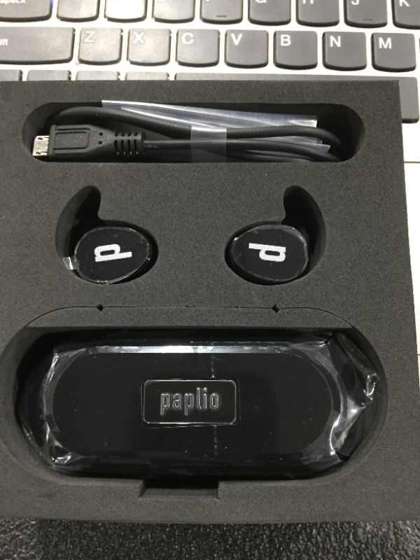 Photo 2 of Paplio Dash True Wireless Extra Bass Earbuds, Bluetooth 5.0 Headphones, 20 Hrs Long Battery, Noise Isolating, Microphone, IPX5 Waterproof TWS Stereo Earphones for Workout, Gym, Sport, and Running
