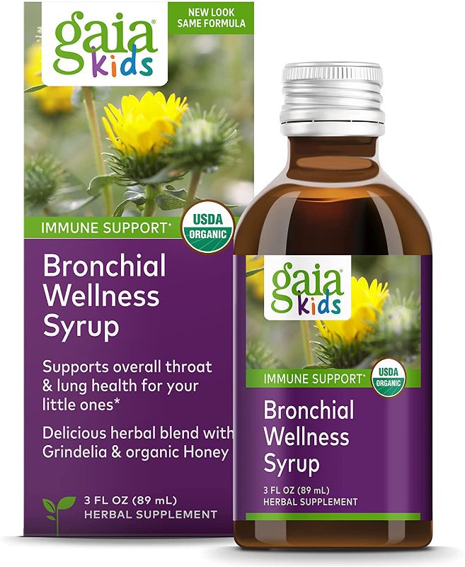 Photo 1 of Gaia Herbs, GaiaKids Bronchial Wellness Syrup, Immune Health, Soothing Throat and Respiratory Support, Organic Honey Lemon Flavor, Physician Formulated, 3 Fluid Ounces
