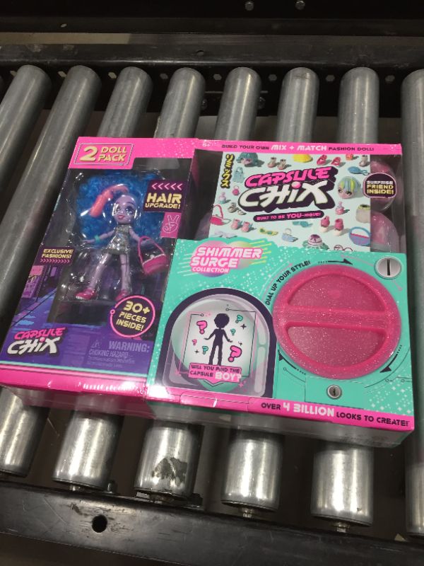 Photo 2 of Capsule Chix Shimmer Surge Doll 2 Pack, 4.5in Blue Small Doll w/ Capsule Machine
