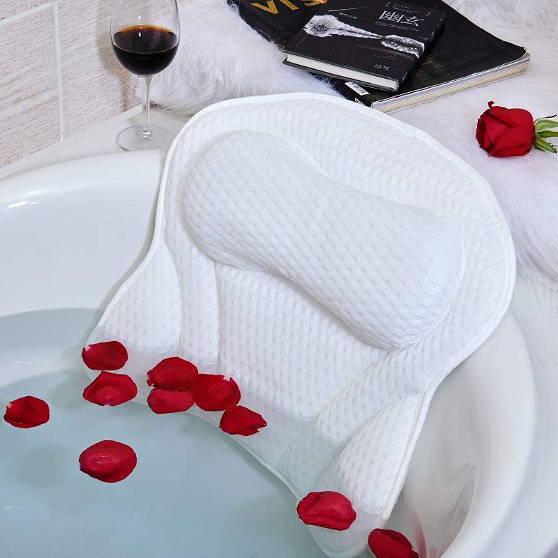 Photo 1 of BEISHIDA Bath Pillow, Luxury Bathtub Pillow Spa Bath Pillows for Tub Neck Shoulder Back Support, 4D Air Mesh and 6 Strong Suction Cups ¨C Fits All Bathtub,Hot Tub, Jacuzzi Home Spa for Men Women
