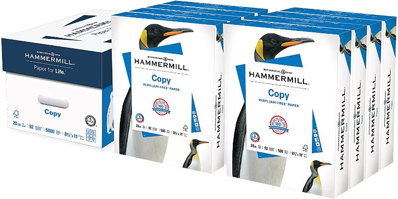 Photo 1 of Hammermill Printer Paper, 20 Lb Copy Paper, 8.5 x 11 - 8 Ream (4,000 Sheets) - 92 Bright