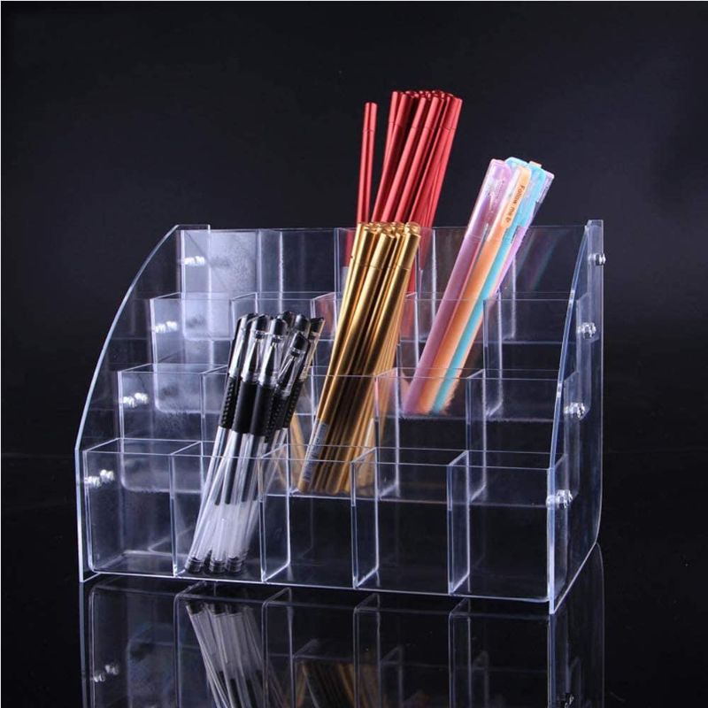 Photo 1 of 4 Tiers Clear Acrylic Pen Holder Stationery Storage Brush Case Desktop Pencil Cup Organizer Display Stand