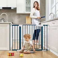 Photo 1 of Cumbor 46”Auto Close Safety Baby Gate, Extra Tall and Wide Child Gate, Easy Walk Thru Durability Dog Gate for The House, Stairs, Doorways. Includes 4 Wall Cups, 2.75-Inch and 8.25-Inch Extension
